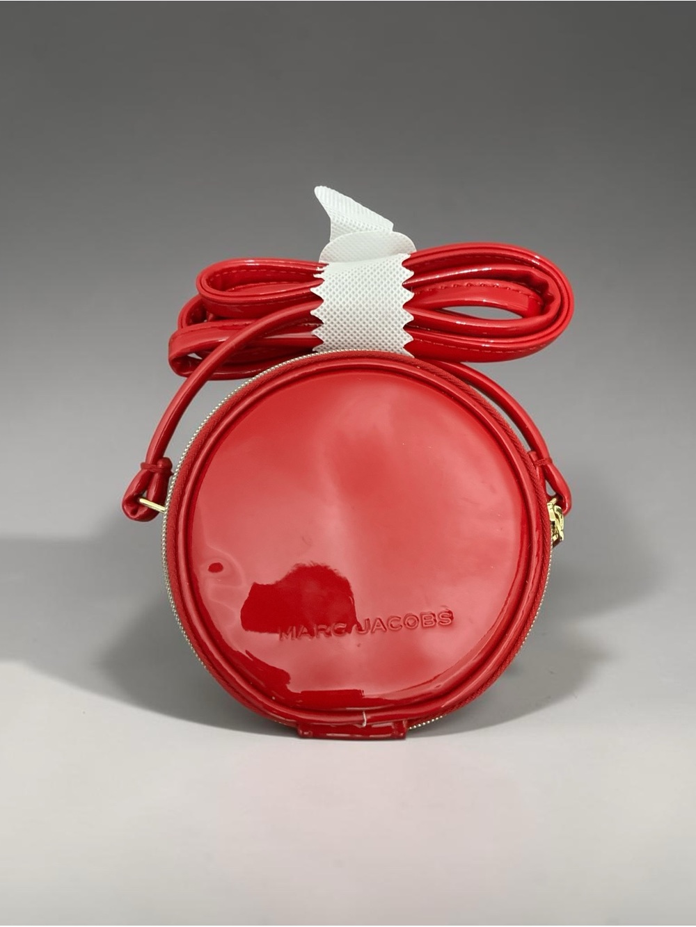 MARC JACOBS Mini 4" Round Patent Leather Crossbody Bag Red Canteen Purse NWOT